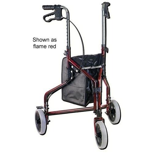 Rollator 3-Wheeled w/Pouch & Basket Loop Brake -Flame Red