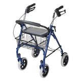 4 Wheel Steel Rollator w/8  Casters & Basket- Loop-Blue
