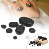 Black Basalt Hot Stone Full Body Massage Complete Comfortable Natural Bamboo Box