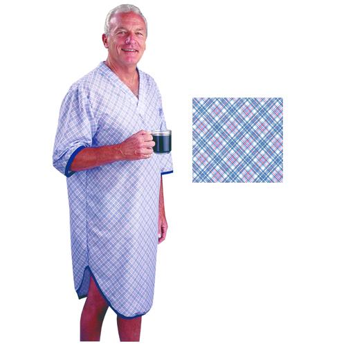 Sleep Shirt Patient Gown-Men Large-Extra Large  Blue Plaid