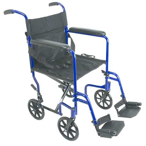 Aluminum Transport Chair w/ Footrests  Blue